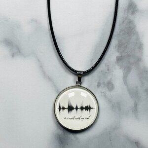 NEW It Is Well Soundwave Steel Necklace 1.18in Black 20in Cord Christian Hymn